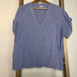 GAP Blue and White Striped V-Neck Blouse